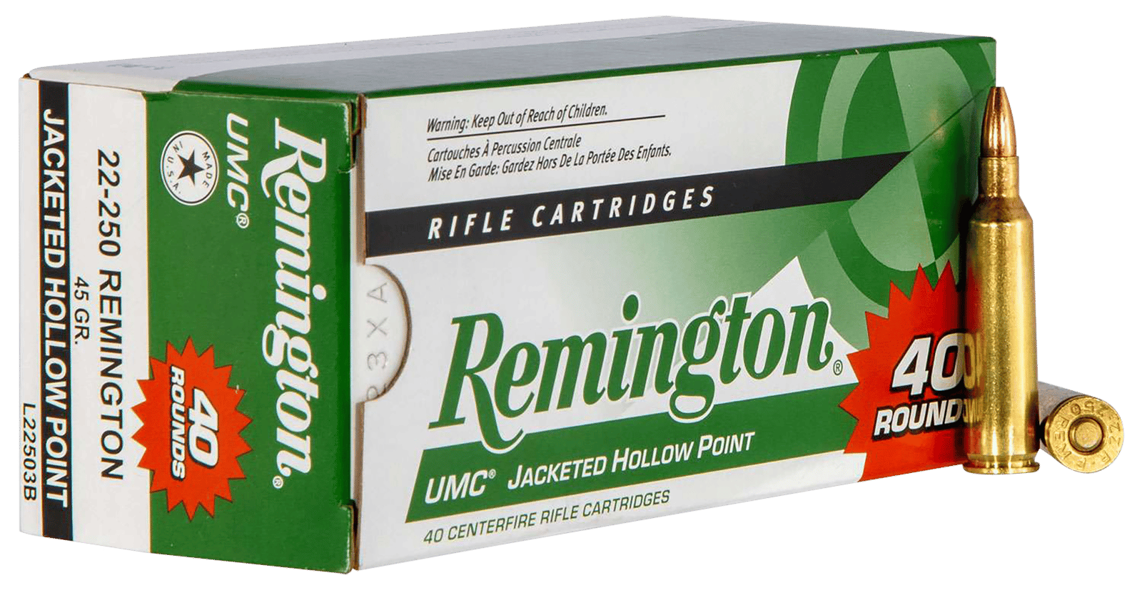 Remington Ammunition 23769 UMC Value Pack 22-250Rem 45gr Jacketed Hollow Point 40 Per Box/10 Case