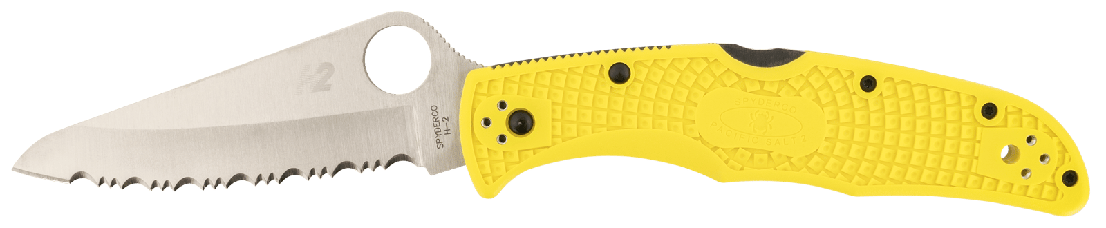 Spyderco C91SYL2 Pacific Salt 2 3.78" Folding Serrated Stonewashed H2 Steel/Blade Yellow FRN Handle