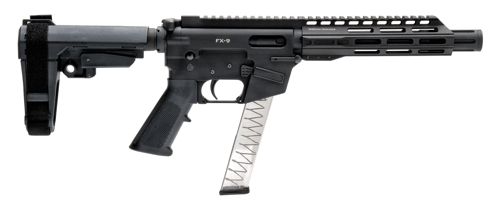 Freedom Ordnance FX-9P8S FX-9  9mm Luger 8" 31+1 Black Anodized Black Polymer SBA3 Pistol Brace