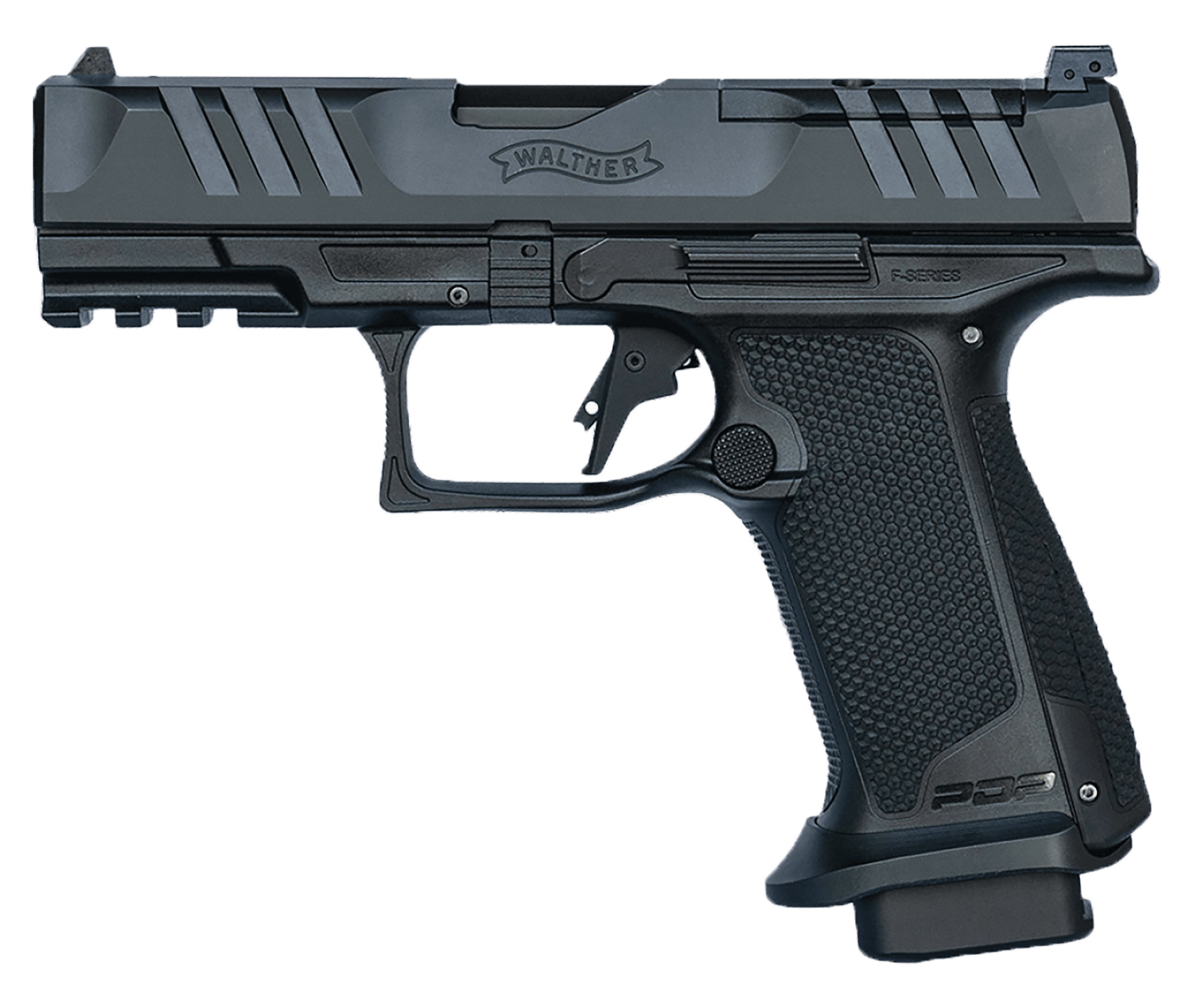 Walther Arms 4797055 PDP F-Series Pro E 9mm Luger 18+1 4" Black Steel Barrel, Black Optic Ready/Serrated Steel Slide, Black Polymer Frame w/Picatinny Rail, Interchangeable Backstrap Grip