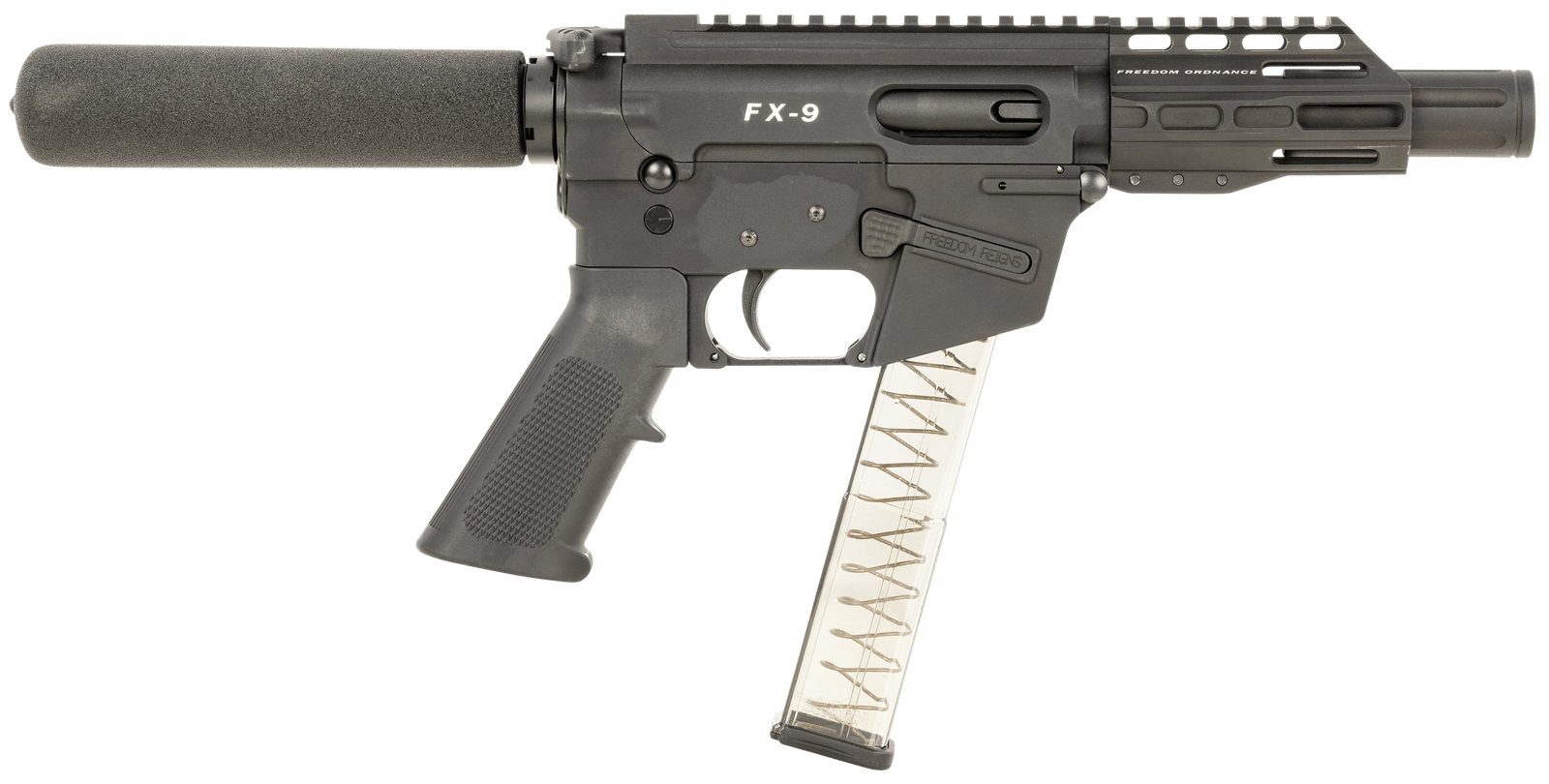FREEDOM ORDNANCE FX9P4T FX-9  9mm Luger 32+1 4", Black, M-LOK Handguard, Padded Buffer Tube, A2 Grip, 3" Faux Suppressor, Includes Sling