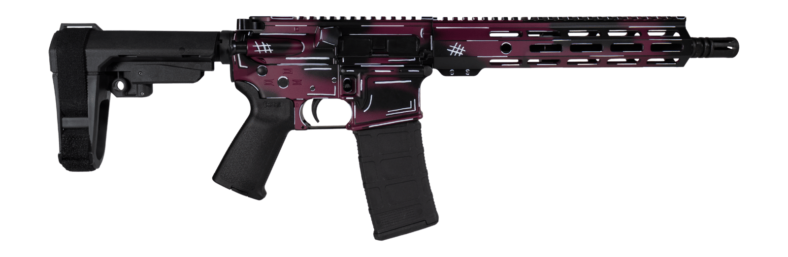 Shark Coast Tactical SCC07053ANBCHY-P Anime-15 5.56 NATO 30+1 10.50" Black Nitride Threaded Barrel, Black Cherry Cerakote Aluminum Receiver w/Picatinny Rail, Polymer SB Tactical SBA3 Brace, Magpul MOE