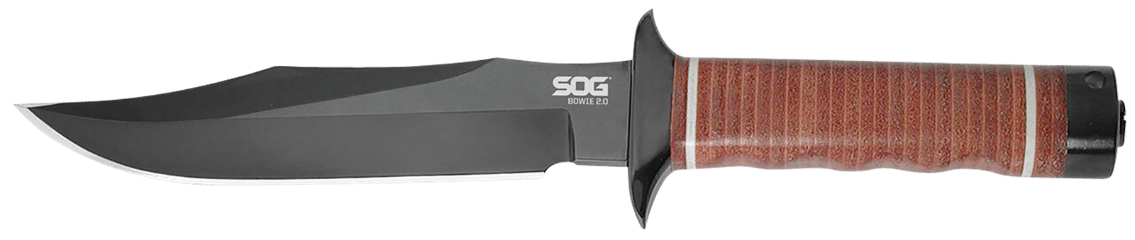S.O.G SOGS1TL Bowie 2.0 6.40" Fixed Plain Clip Point Black Hardcased TiNi Full Tang AUS8 SS Blade/ Brown Stacked Leather Washers w/Cross Guard Handle