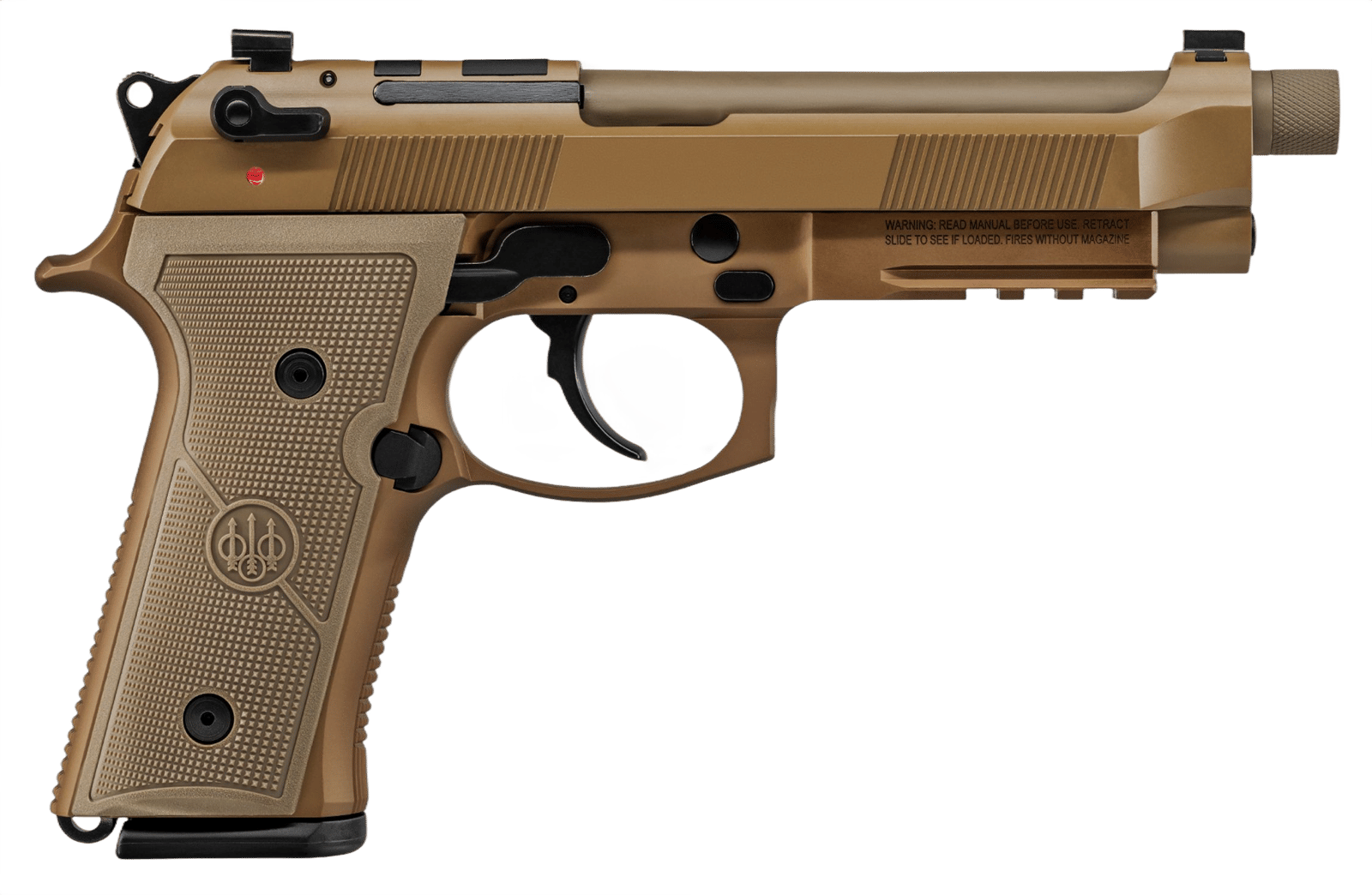 Beretta USA JS92M9A4GM M9A4  9mm Luger 5.10" Threaded Barrel 18+1, Flat Dark Earth Cerakote Polymer Frame, Serrated Steel Optic Cut Slide, Polymer Grip & Decocker Safety