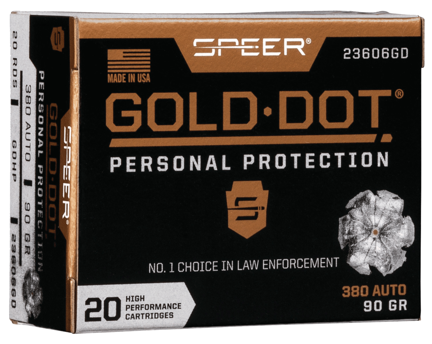 Speer 23606GD Gold Dot Personal Protection 380ACP 90gr Hollow Point 20 Per Box/10 Case