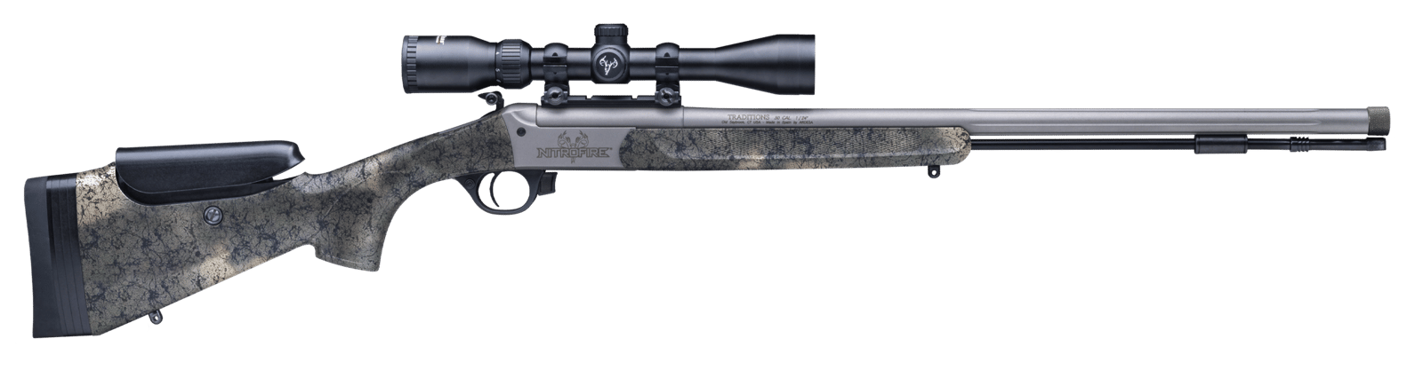 Traditions CR53846604537 NitroFire Pro 50 Cal 209 Primer Firestick 26" Tungsten Cerakote Fluted Threaded Barrel, Drilled & Tapped Steel Receiver, Adj Cheek Piece & LOP Desert Web Synthetic Stock, 3.5-