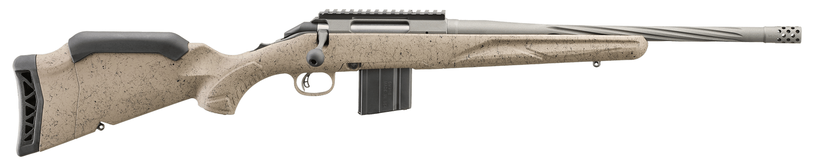 Ruger 46927 American II Ranch Full Size 6.5 Grendel 10+1 16.10" Cobalt Cerakote Spiral Fluted Threaded Barrel & Alloy Steel Receiver w/Picatinny Rail, Flat Dark Earth Splatter Adj LOP Synthetic Stock