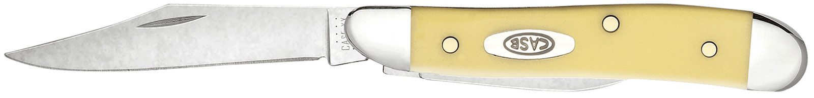 Case 00030 Peanut  2.10"/1.53" Folding Clip/Pen Plain Tumble Polish Chrome Vanadium Blade/Smooth Yellow Synthetic Handle