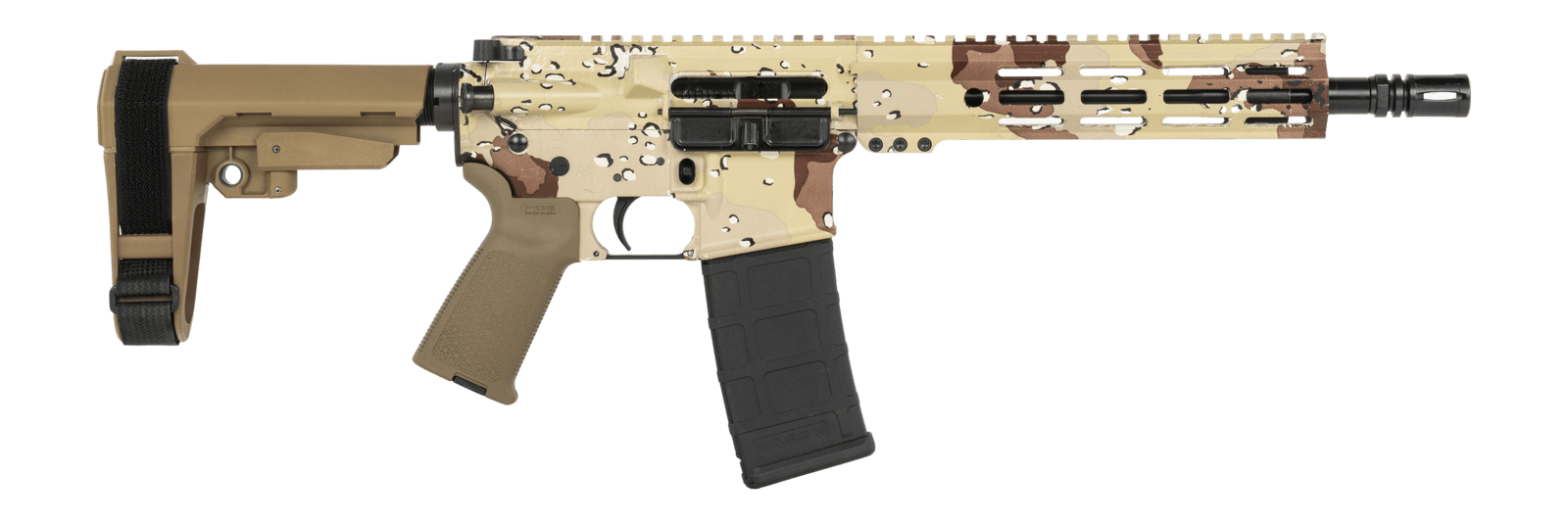 Shark Coast Tactical SCC07145CHCHIP-P Chocolate Chip  5.56 NATO 30+1 10.50" Black Nitride Threaded Barrel, Aluminum Receiver w/Picatinny Rail, M-LOK Handguard, Polymer SB Tactical SBA3 Brace, Polymer