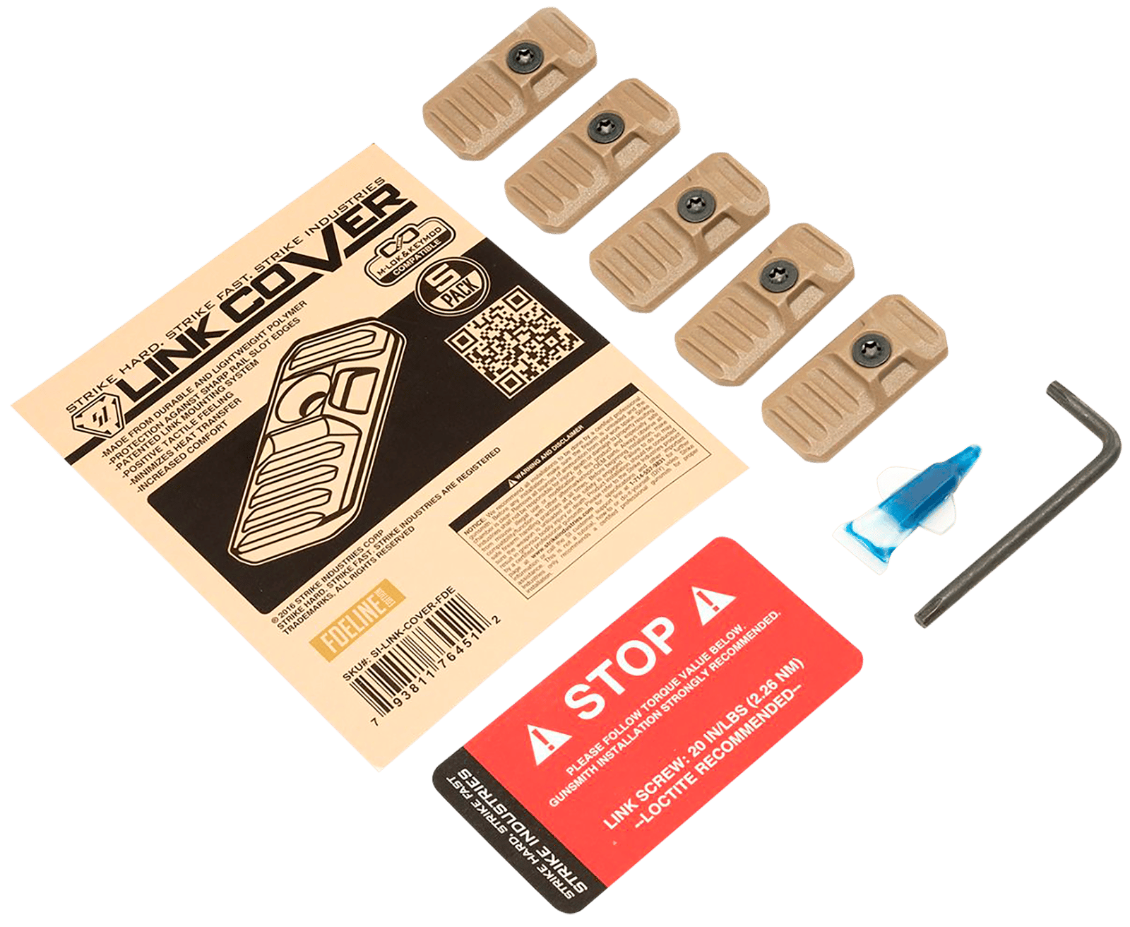 Strike Industries LINK-COVER-FDE LINK Cover  Flat Dark Earth Polymer for M-lok & Keymod Rails 5 Pack