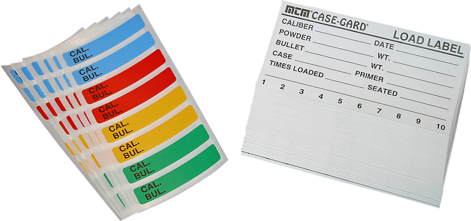 MTM Case-Gard LL1 Universal Reloading Labels  Multi-Caliber Adhesive Paper 50 Load Labels & 48 Small Color Coded Labels