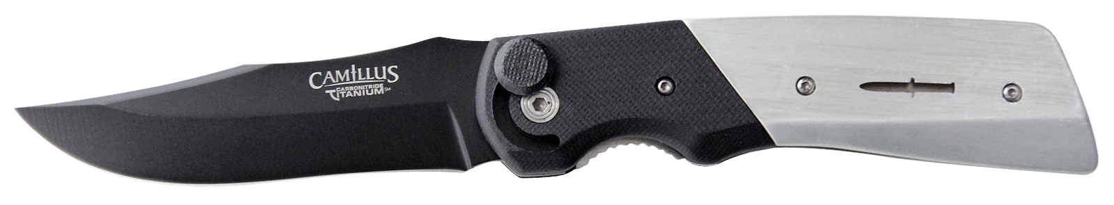 Camillus 19080 Cuda Bolt 3.75" Folding Drop Point Plain Black Carbonitride Titanium AUS-8A SS Blade, Black/Silver Aluminum/G10 Handle
