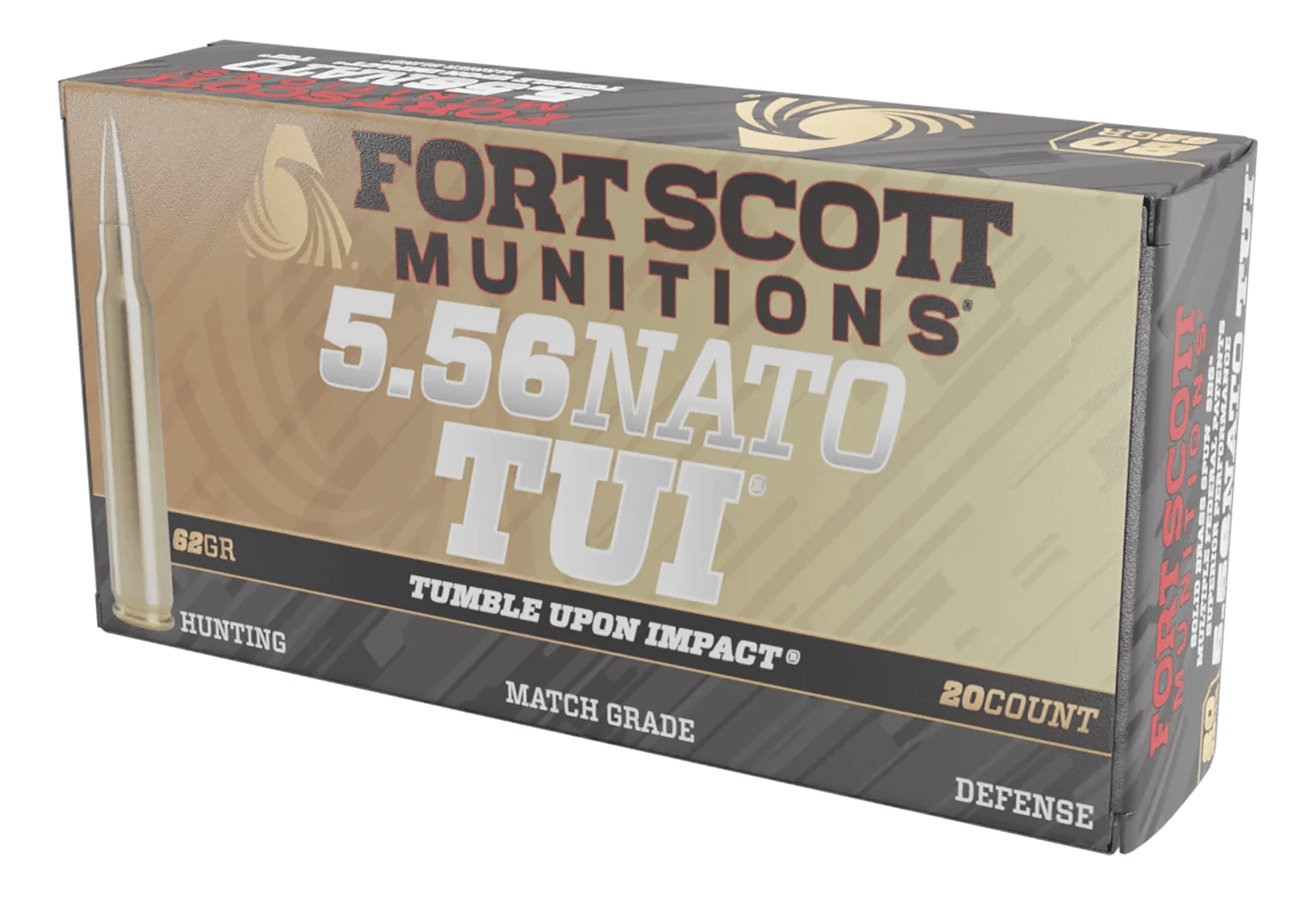 Fort Scott Munitions 556062SBV1 Tumble Upon Impact (TUI) 5.56x45mmNATO 62gr Solid Brass Spun 20 Per Box/25 Case