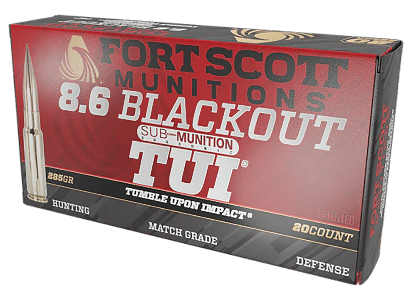 Fort Scott Munitions 86BLK285SCV2SS Tumble Upon Impact (TUI)  8.6Blackout 285gr Solid Copper Spun 20 Per Box/10 Case