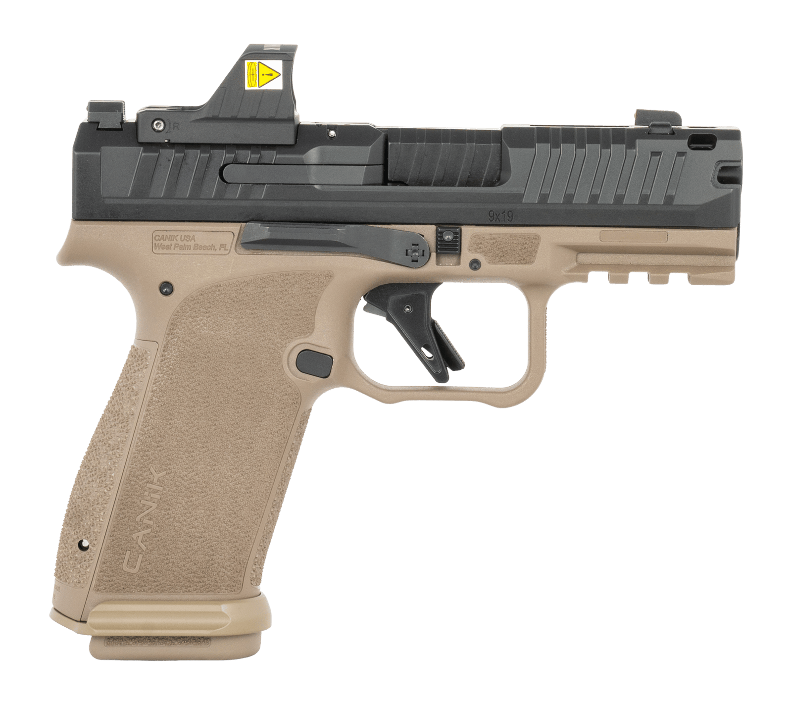 Canik HG8658BDV-N Mete MC9 Prime w/Optic 9mm Luger 17+1 3.64" Black Nitride Steel Integrated Compensator/Serrated w/Optic Slide, Flat Dark Earth Polymer Frame w/Beavertail & Picatinny Rail Interchange