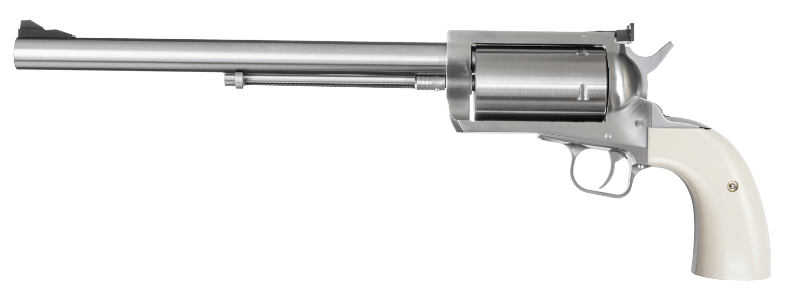 Magnum Research BFR500SW10B BFR Long Cylinder Extra Large 500 S&W Mag 5 Shot 10" Brushed Stainless Steel Barrel, Cylinder & Frame, Bisley White Laminate Grip, Exposed Hammer