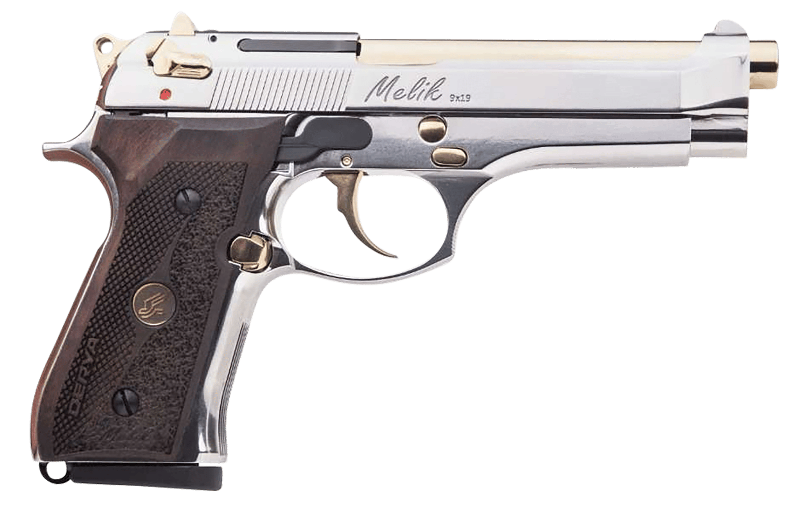 Derya Firearms MELIK9.NG.TR Melik  9mm Luger 17+1 4.90" Gold TiN Steel Barrel, Black Melonite Serrated Steel Slide,  Black Aluminum Frame, Black Polymer Grip