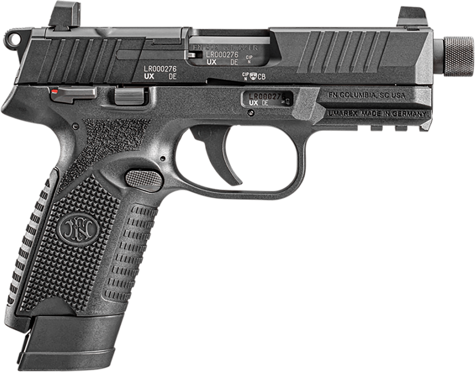 FN 66101011 502 Tactical 22 LR 10+1 4.60" Steel Threaded Barrel, Black Optic Ready/Serrated Slide & Polymer Frame w/Picatinny Rail, Black Textured Polymer Grip, Ambidextrous
