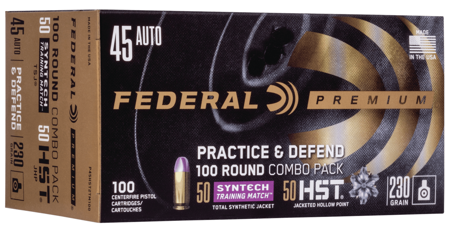 Federal P45HST2TM100 Premium Practice & Defend 45ACP 230gr HST JHP/Syntech TSJ 100 Per Box/5 Case