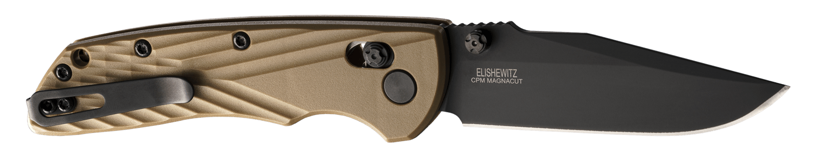 Hogue  Deka  3.25" Folding Clip Point Plain Black Cerakote CPM MagnaCut SS Blade, FDE Crosshatch Textured GRN Handle, Includes Pocket Clip