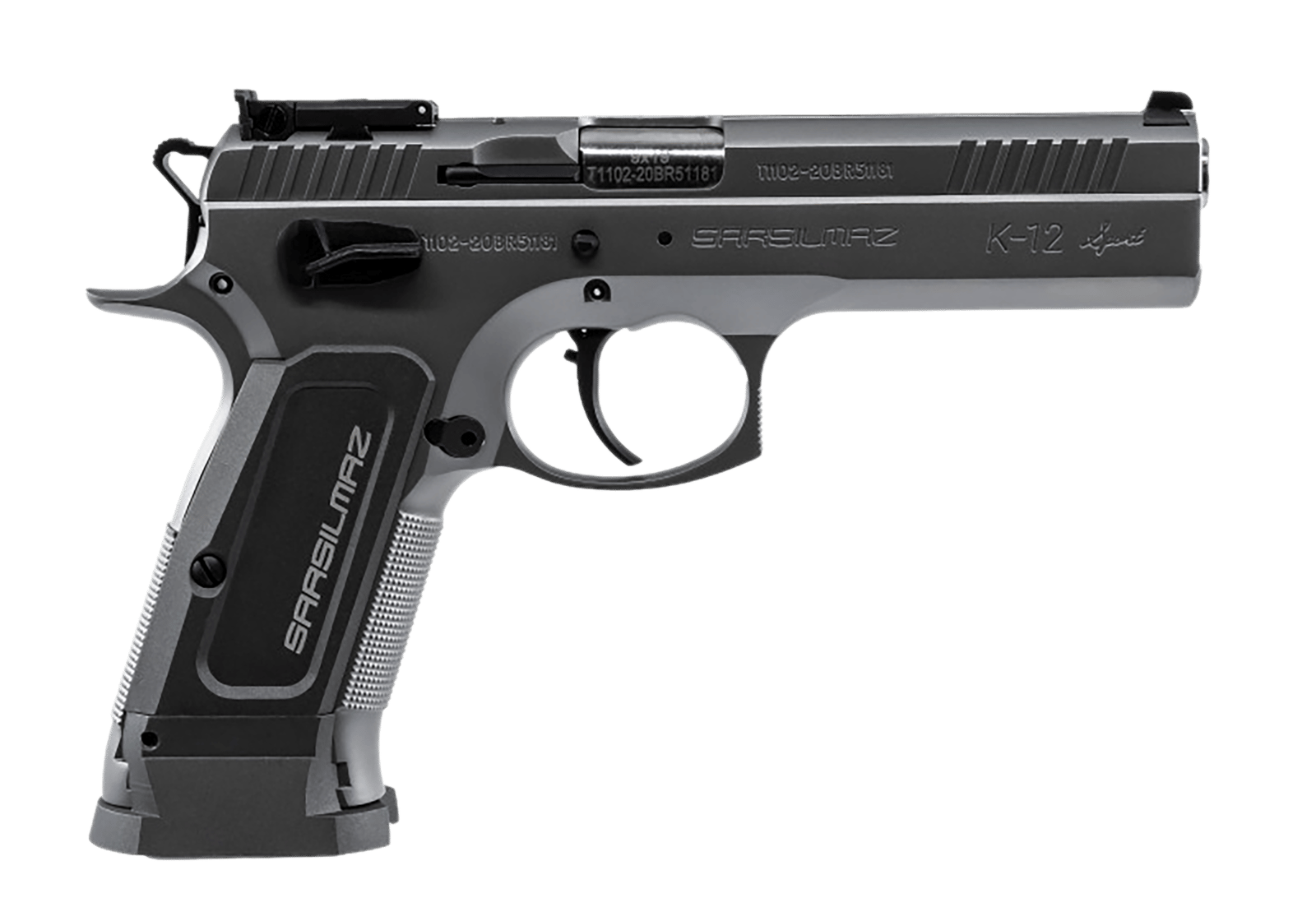 SAR USA K12STSP K12 Sport 9mm Luger 17+1 4.70" Stainless Target Crown Barrel, Stainless Steel Serrated Slide, Stainless Steel Frame w/Beavertail, Gray Polymer Grip, Right Hand
