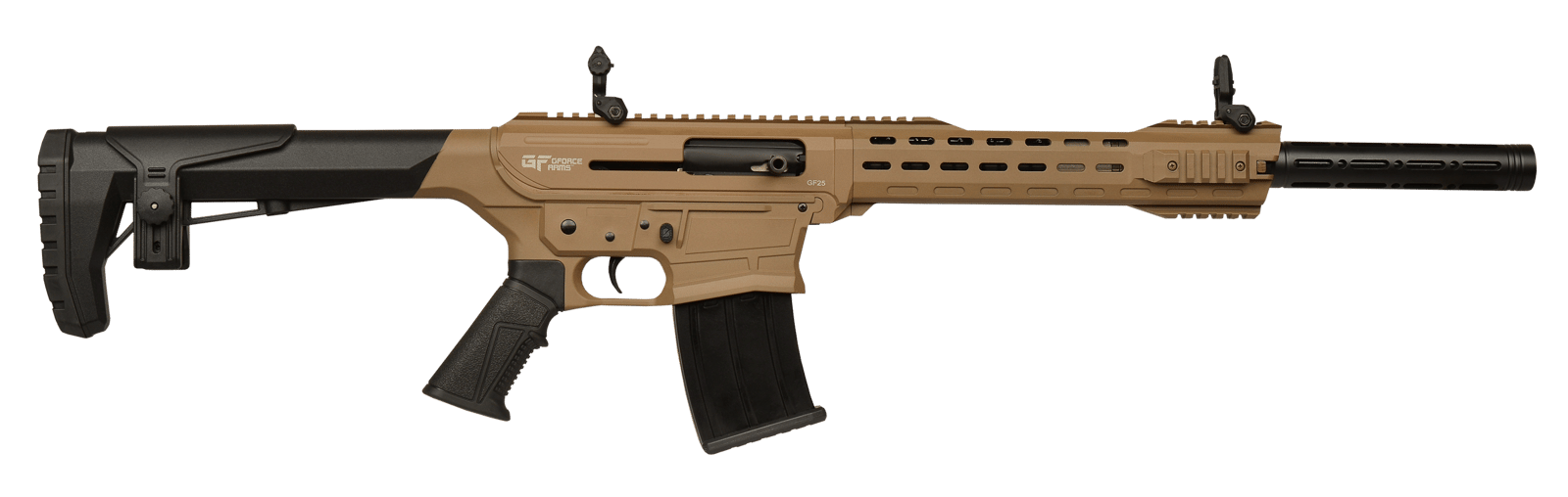 Gforce Arms GF2512FDE GF25  12 Gauge Semi-Auto 3" 5+1 20" Flat Dark Earth Cerakote Threaded Barrel Flat Dark Earth Cerakote Receiver, Black Synthetic Stock