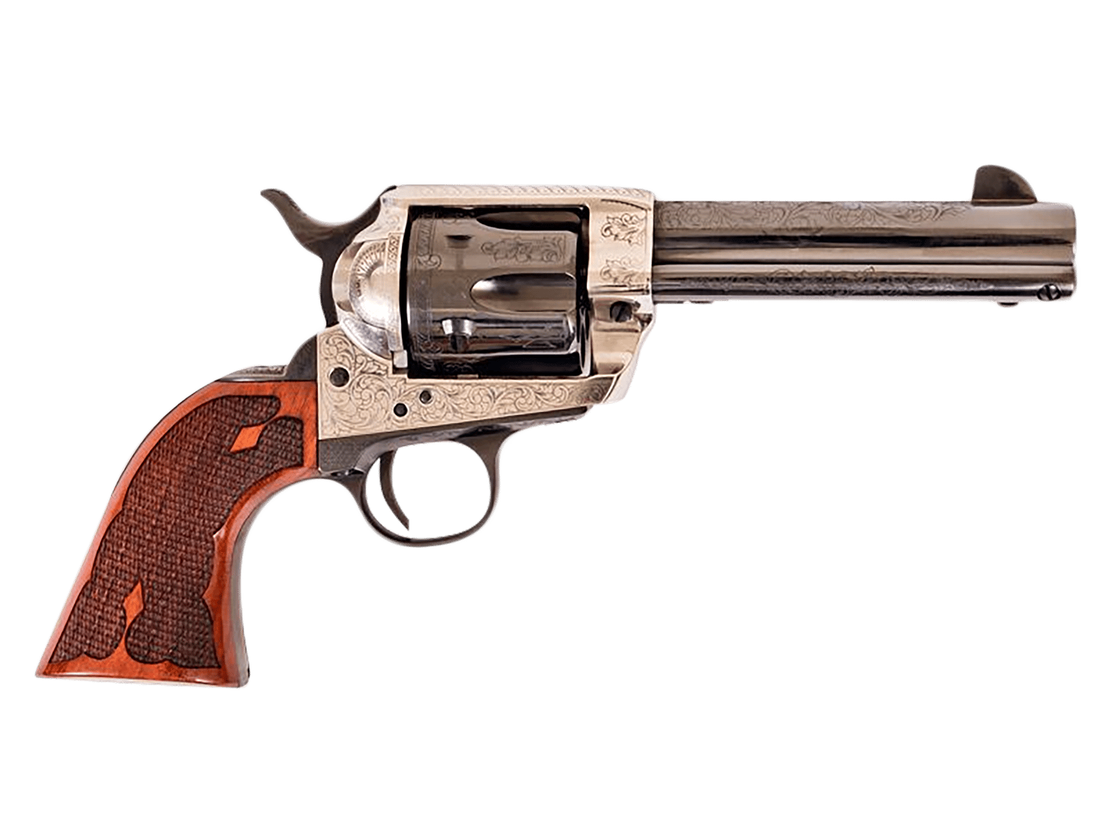 Cimarron PP400LSFW Frontier  357 Mag 6 Shot 4.75" Blued Barrel, Blued Cylinder, Old Silver Engraved Frame, Checkered Walnut Grip