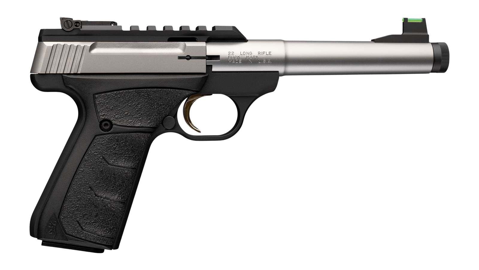 Browning 051618490 Buck Mark Plus Camper SR 22 LR 10+1 5.90" Matte Blued Bull Threaded Barrel, Picatinny Rail Receiver, Aluminum Frame, Black Overmolded UFX Grip