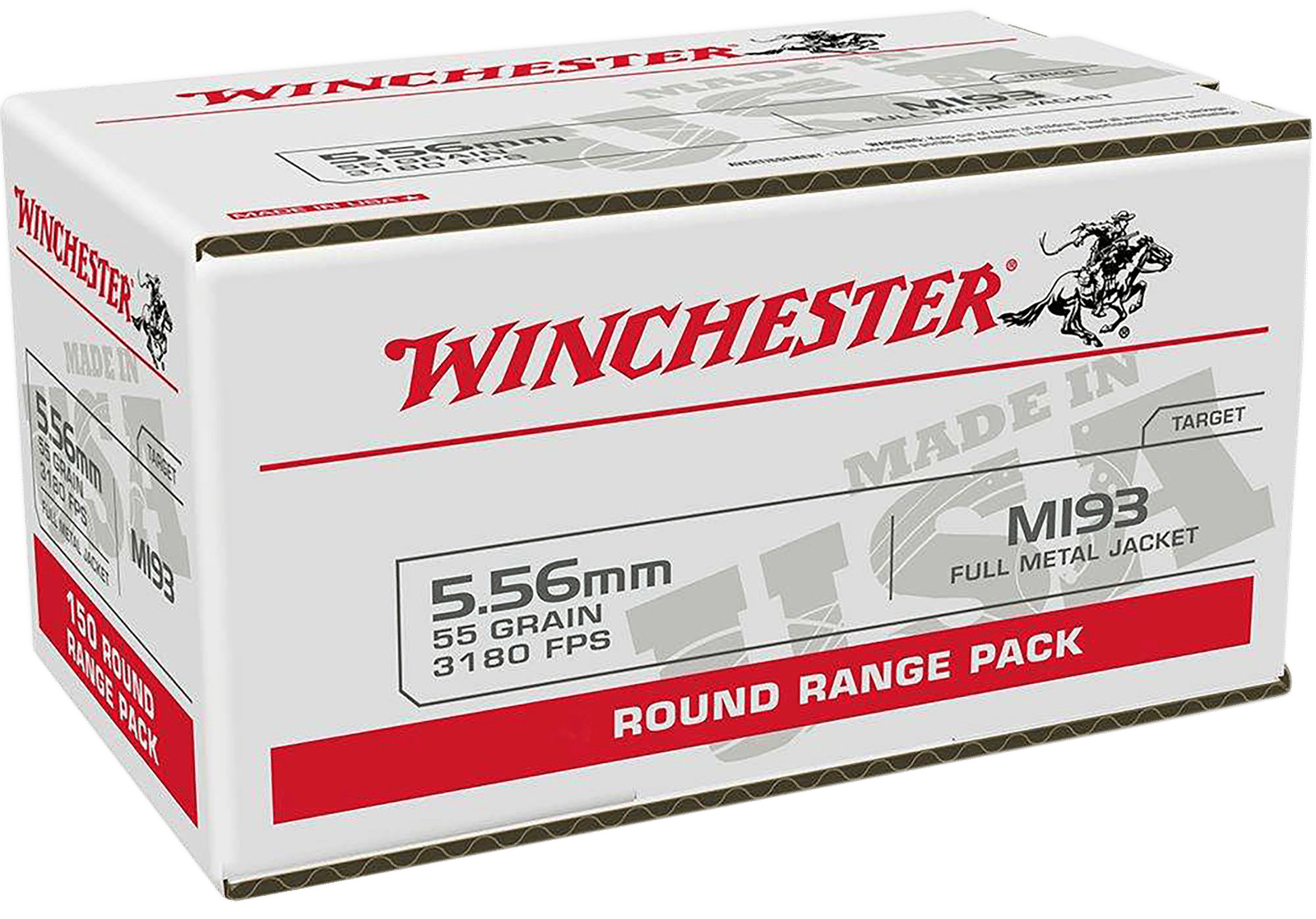 Winchester Ammo WM193100   5.56mm 55gr Full Metal Jacket 100 Per Box/10 Case