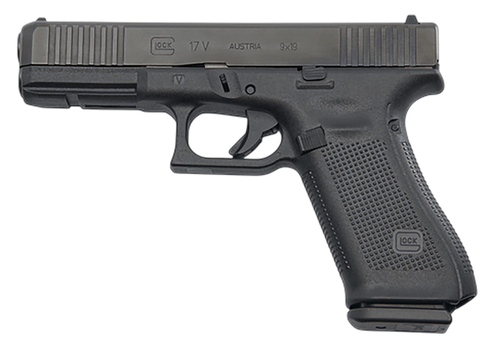Glock PV1750201 G17 V Standard Frame 9mm Luger 10+1 4.49" Black GMB Barrel, Black nDLC Steel Serrated Slide, Black Polymer Frame w/Accessory Rail, Textured Polymer Grip, Ambidextrous