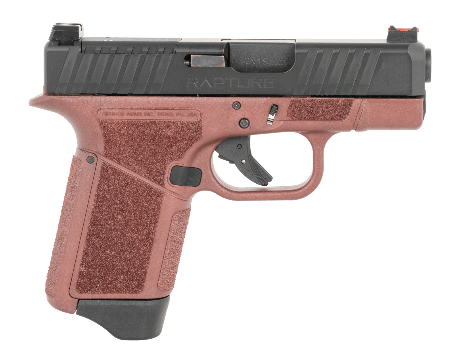 Gforce Arms GF932512CB Rapture  Sub-Compact Frame 9mm Luger 12+1 3.25" Black Steel Barrel, Black Steel Optic Cut/Serrated Slide, Red Cerakote Polymer Frame, Shield RMSc/RMR Footprint