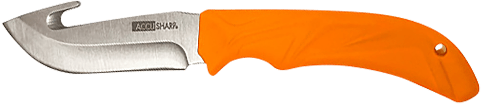 AccuSharp 729C Gut Hook  3.50" Fixed Gut Hook Plain Stainless Steel Blade/Blaze Orange Rubber Handle Includes Belt Carry Pouch