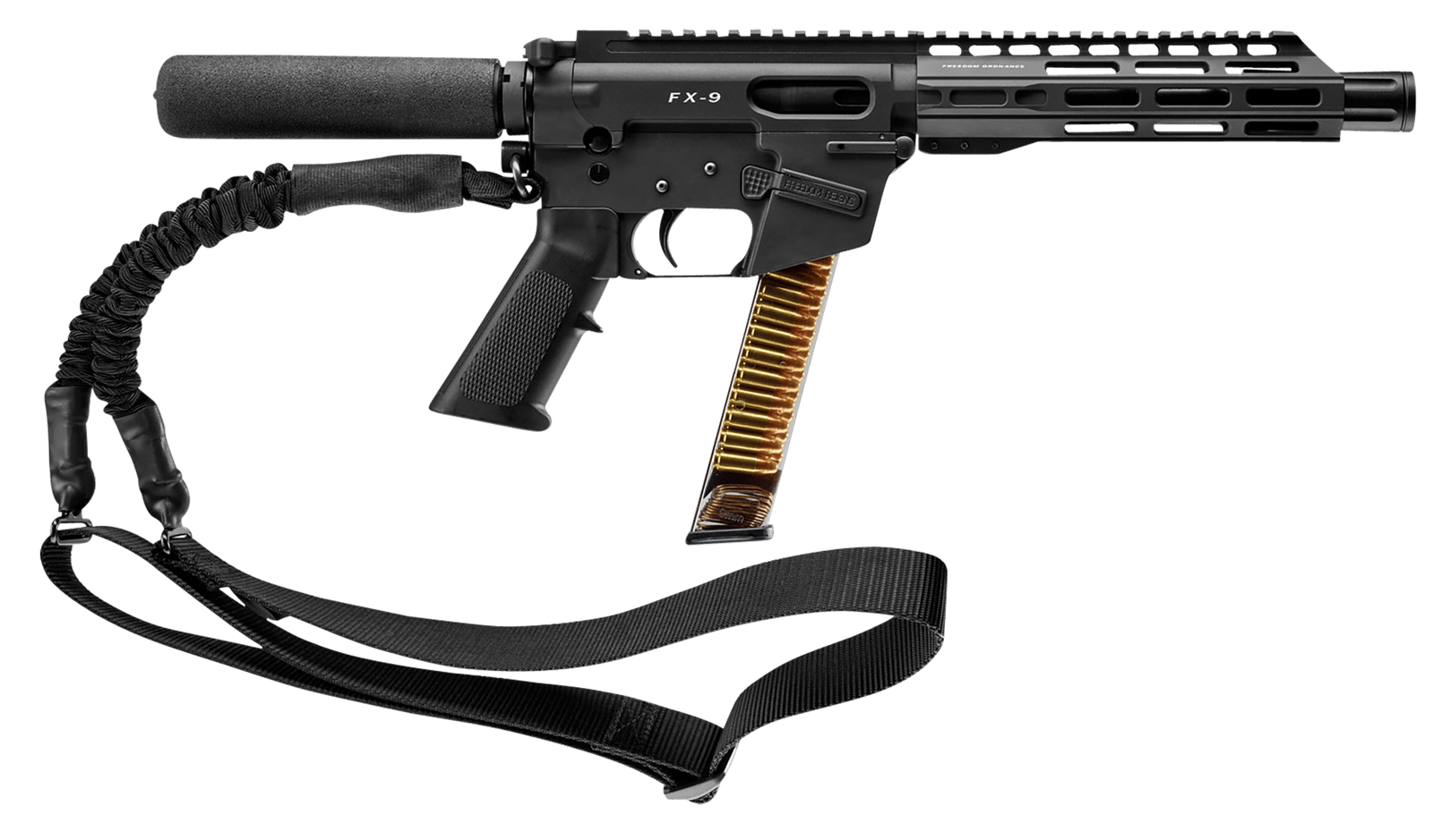 FREEDOM ORDNANCE FX9P8T FX-9  9mm Luger 32+1 8", Black, M-LOK Handguard, Padded Buffer Tube, A2 Grip, 3" Faux Suppressor, Includes Sling