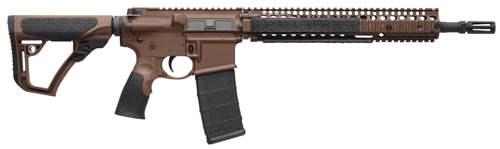 Daniel Defense 0208815126011 DDM4 M4A1 5.56x45mm NATO 30+1 14.50" Barrel w/Flash Suppressor, Mil-Spec Brown Cerakote, 6 Position Stock w/SoftTouch Overmolding
