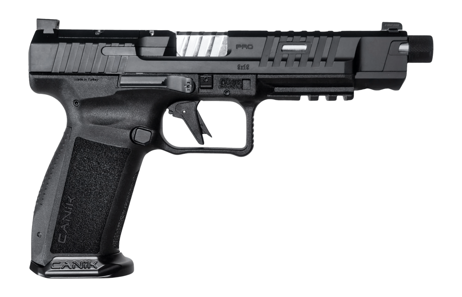 Canik HG7068-N Mete SFx Pro Full Size 9mm Luger 20+1 5.74" Chrome Plated Threaded Barrel, Black Steel Optic Ready/Serrated Slide, Black Polymer Frame w/Picatinny Rail, Interchangeable Backstrap Grip