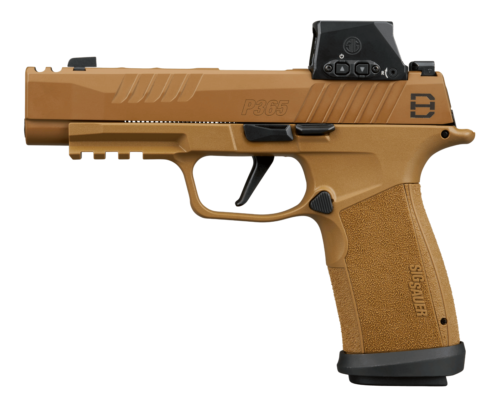 Sig Sauer 365XF9DH3RXSL P365 DH3 w/Optic Compact 9mm Luger 21+1 3.70" Black DLC Barrel, Coyote Cerakote Stainless Steel Lightening Cut/Optic Ready/Serrated Slide & Frame w/Picatinny Rail, Interchangea