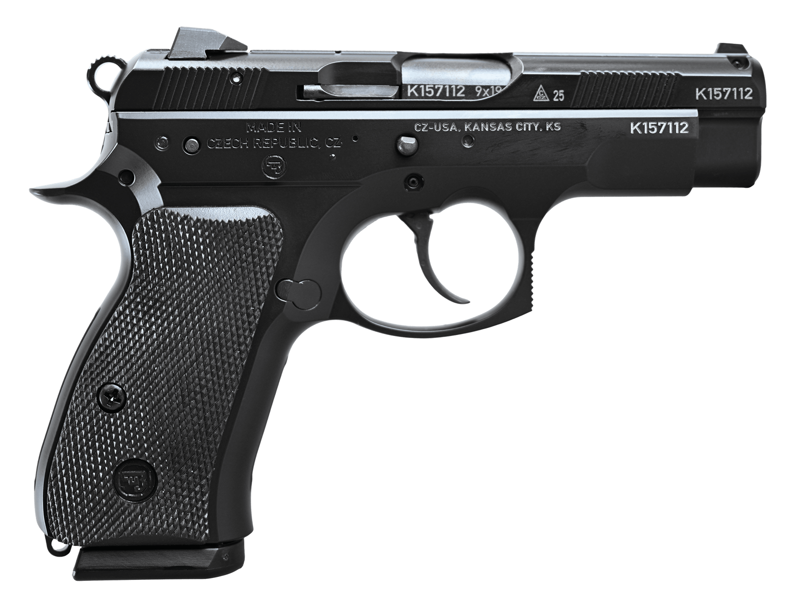CZ-USA  75D PCT 50th Anniversary Elite Compact 9mm Luger 15+1 3.75" Black Steel Barrel & 50th Anniversary Engraved/Serrated Slide, Black Polycoat Aluminum Frame w/Beavertail, Black Rubber Grip
