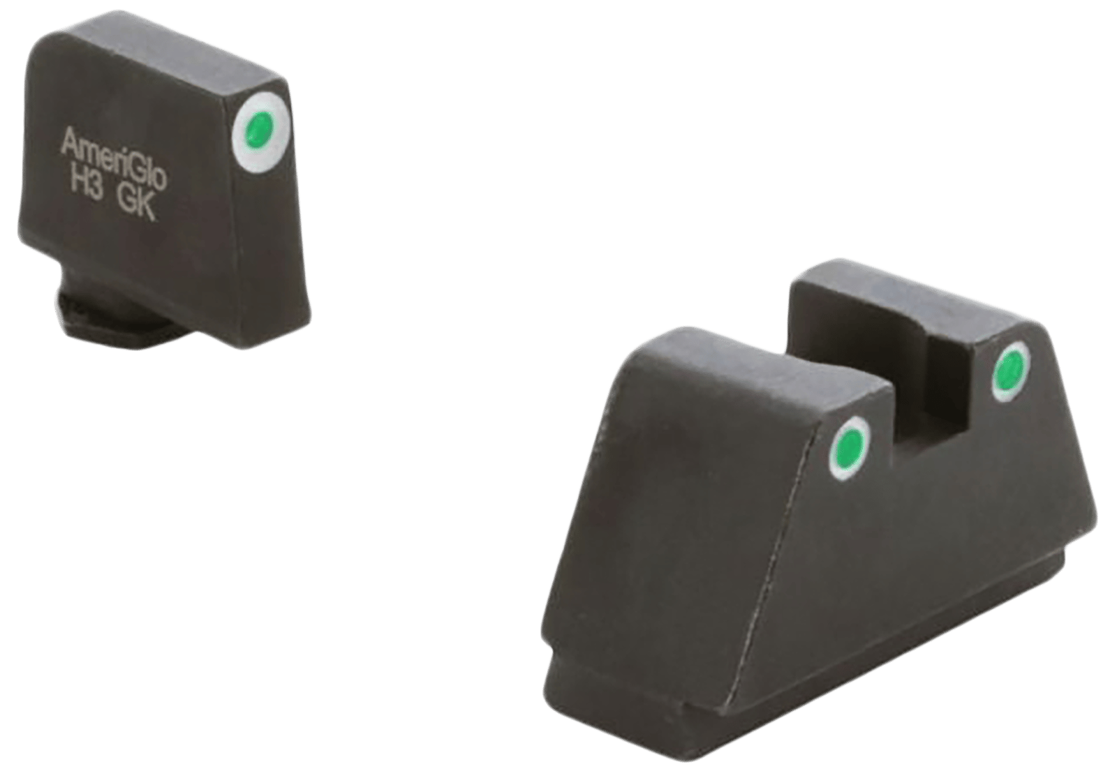 AmeriGlo GL330 Optic Compatible Sight Set for Glock  2XL Tall Green Tritium White Outline Front Sight-Green Tritium White Outline Rear Sight