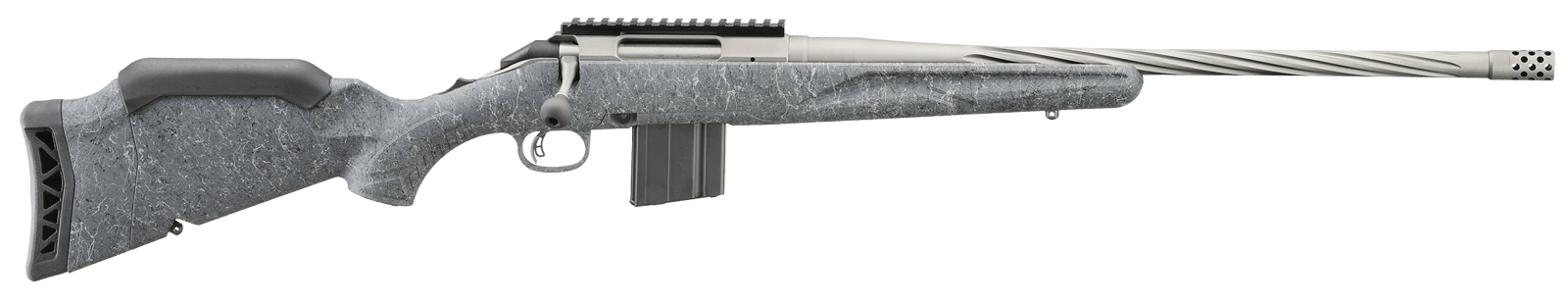 Ruger 46910 American II  Full Size 6mm ARC 10+1 20" Cobalt Cerakote Spiral Fluted Threaded Barrel & Alloy Steel Receiver w/Picatinny Rail, Gray Splatter Adj LOP Synthetic Stock