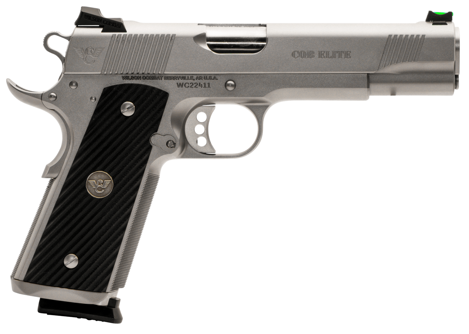 Wilson Combat CQBEFS45SS CQB Elite 45 ACP 8+1 5" Stainless Match Grade Barrel, Serrated Stainless Steel Slide, Stainless Steel Frame w/Beavertail, Black G10 Starburst Grip