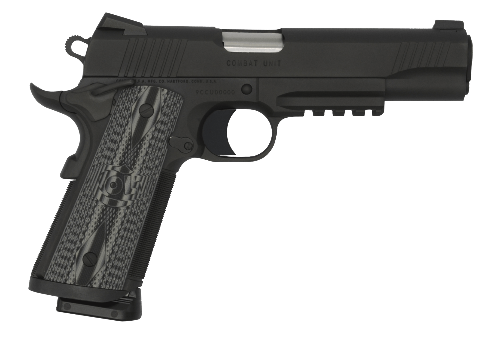 Colt Mfg O1080RGCCU CCU Rail Government 45 ACP 8+1 5" Stainless National Match Barrel, Matte Black DLC Serrated Stainless Steel Slide & Frame w/Picatinny Rail Black Scalloped G10 Grip, Ambidextrous