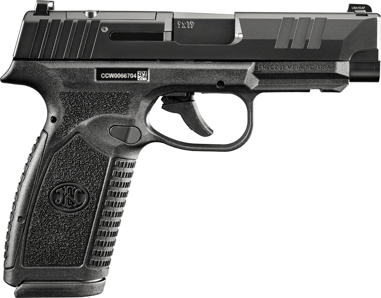 FN 66101763Micro-Compact Frame 9mm  Luger 10+1 3.80" Black Target Crown Steel Barrel, Black PVD Optic Cut/Serrated Stainless Steel Slide & Polymer Frame w/Picatinny Rail Interchangeable Backstrap Grip