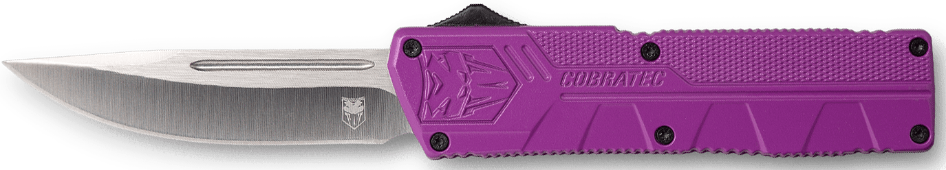 CobraTec Knives PURCTLWDNS Lightweight  3.25" OTF Drop Point Plain D2 Steel Blade/Purple Aluminum Handle Includes Pocket Clip
