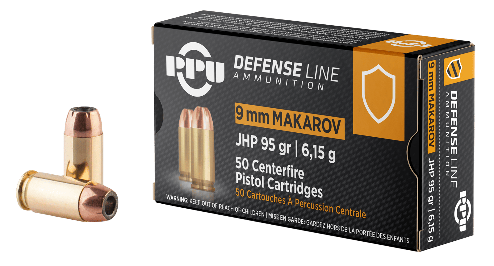 PPU PPD9M Defense  9x18Makarov 95gr Jacketed Hollow Point 50 Per Box/20 Case