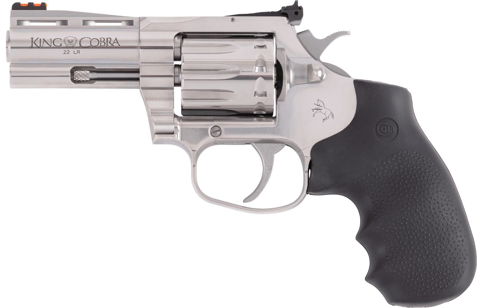Colt Mfg KCOBRA22SP3RFO King Cobra  22 LR 10 Shot 3" Stainless Vent Rib Barrel, Stainless Cylinder & Frame, Black Rubber Grip