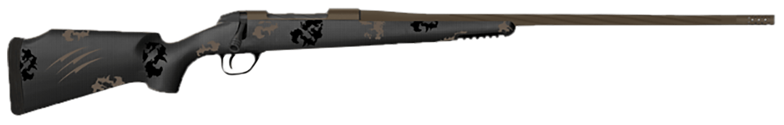Fierce Firearms TWTROG300WIN22BT Twisted TI Rogue 300 Win 22" Black Cerakote Steel Threaded Barrel, Black Cerakote Drilled & Tapped Titanium Receiver, LR Negative Comb Trophy Camo Carbon Fiber Stock