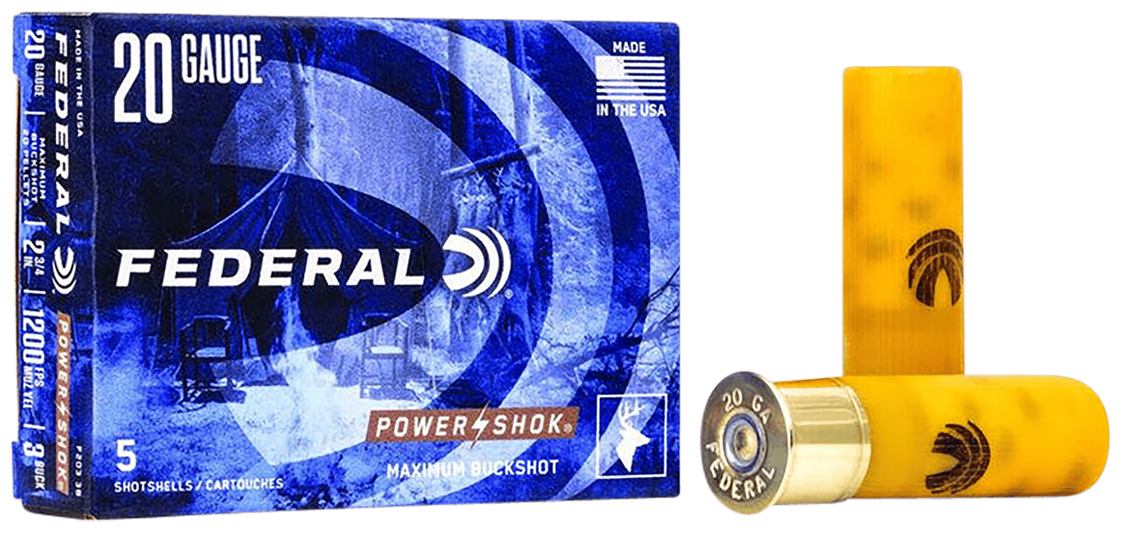 Federal F2033B Power-Shok Magnum 20Gauge 2.75" 20Pellets 1oz 3BuckShot 5 Per Box/50 Case