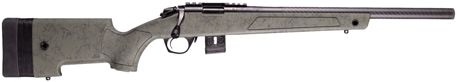 Bergara Rifles BMR012 BMR-X Carbon Fiber 17 HMR 10+1 18" Carbon Fiber Threaded Barrel, Black Cerakote Picatinny Rail Steel Receiver, Adj LOP Black w/Green Webbing Synthetic Stock