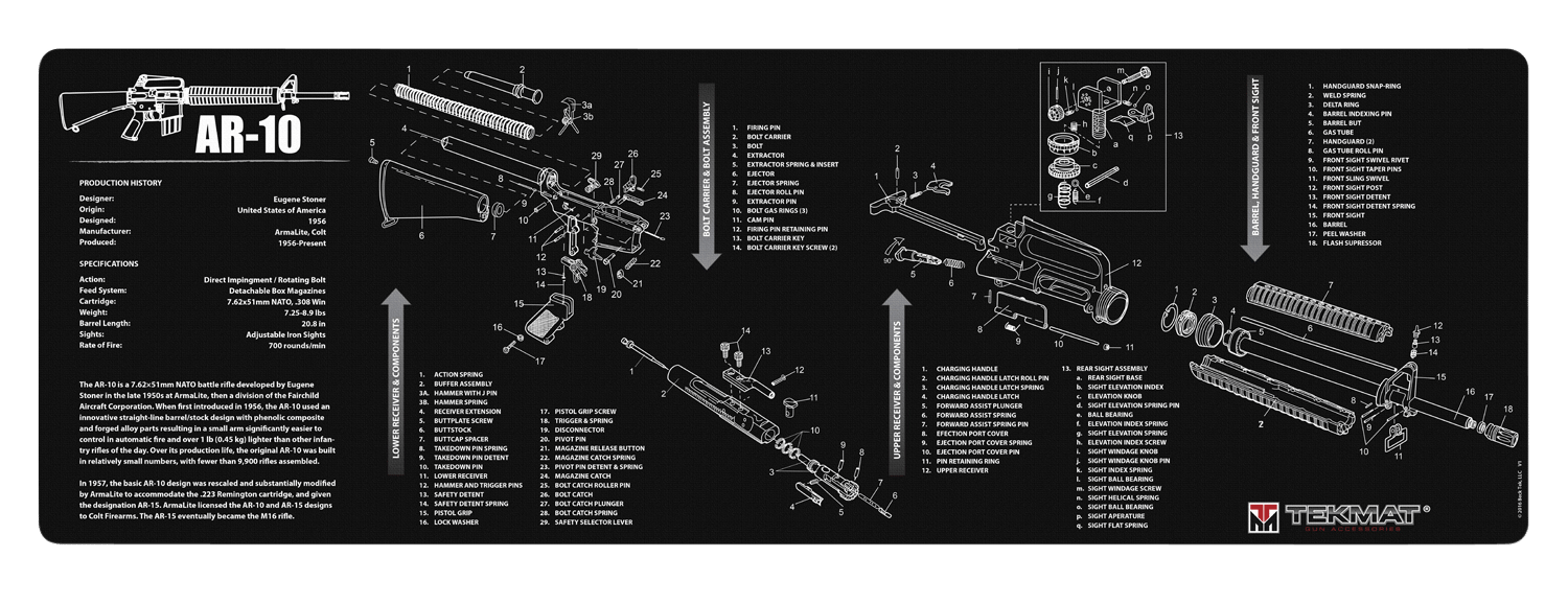 TekMat TEKR36AR10 AR-10 Cleaning Mat Black/White Rubber 12"x36" AR-10 Parts Diagram