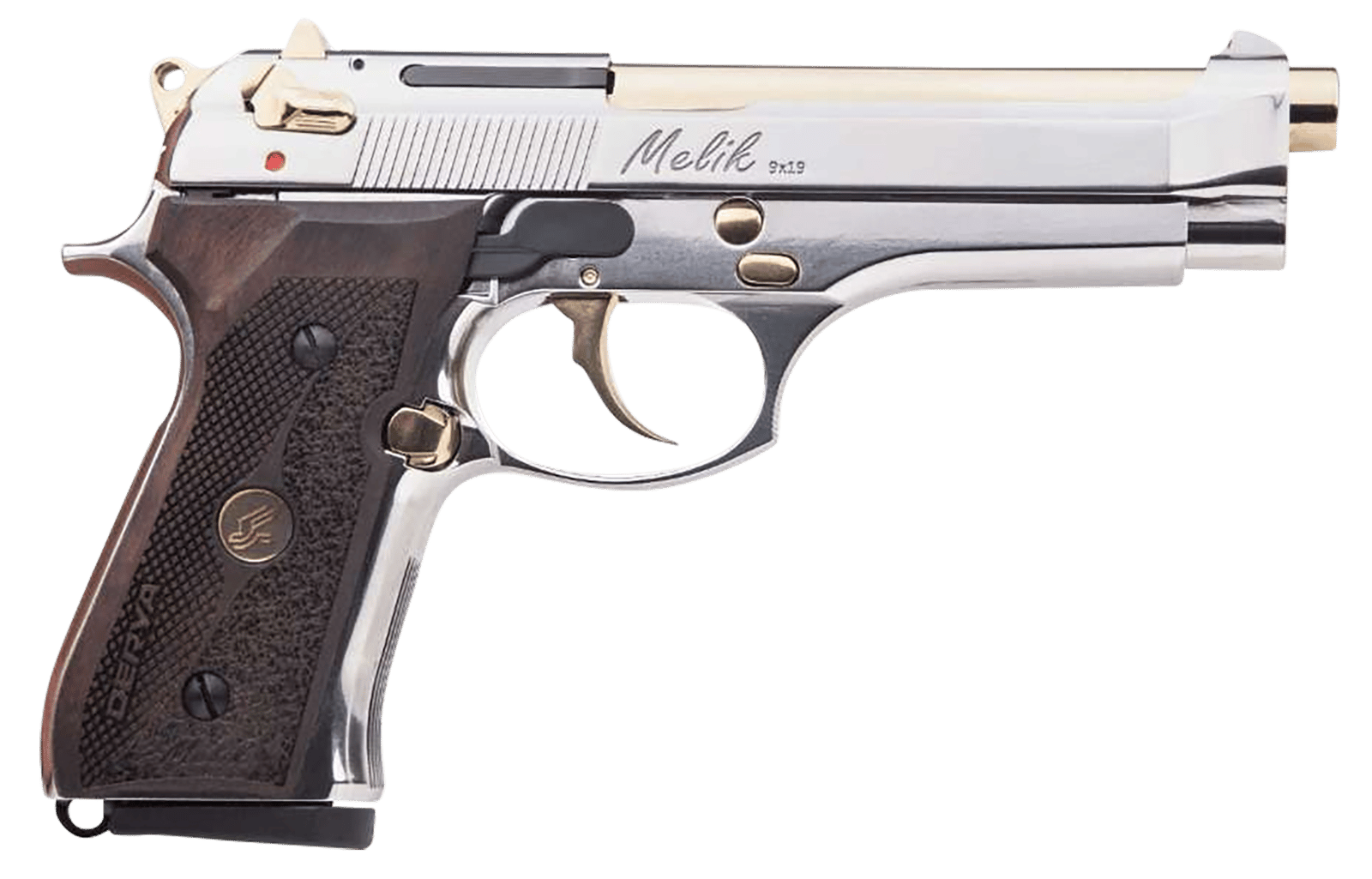 Derya Firearms 15L.MELIK9.NG.TR Melik  9mm Luger 15+1 4.90" Gold TiN Steel Barrel, Black Melonite Serrated Steel Slide,  Black Aluminum Frame, Black Polymer Grip